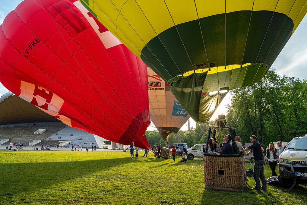 Hot air balloon take off in Park Vingis